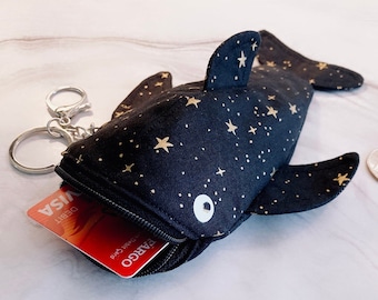 Rifle Paper Co. Whale Shark Coin Purse: Metallic Star Fish Keychain Wallet