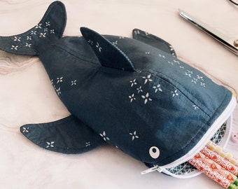 Twinkle Scattered Stars Whale Shark Pencil Case, Shark Pencil Pouch, Zipper Pencil Case, Shark Gift, Keychain Coin Pouch