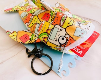 Kawaii Sushi Whale Wallet, Whale Shark, Sushi Zipper Pouch, Japanese Sushi Roll Keychain, Canvas Fish Coin Bag, Narezushi, Sashimi Card Case