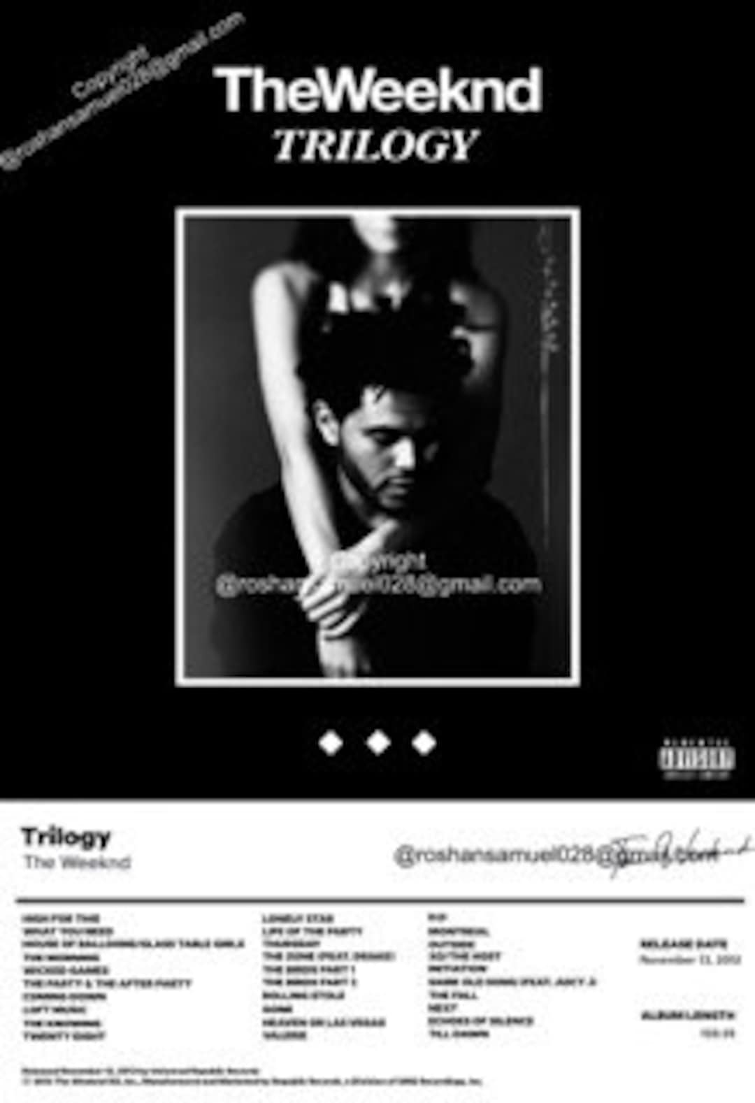 Trilogy by the Weeknd Album Poster PNG File Etsy