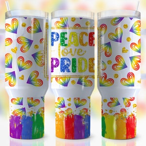 40oz Peace Love Pride Quencher Tumbler Wrap, Pride, Lgbtq, Rainbow, Gay Pride, LGBTQIA+, Glitter, Wrap, Sublimation, Seamless,Tumbler Design