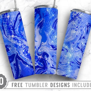 20oz Agate Blue Skinny Tumbler Sublimation Png, Marble, Faux Glitter, Ombre, Milkyway, Sublimation, Png,Straight &Tapered Tumbler Png Design