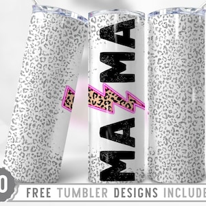 20oz Mama Lighting Leopard Print Skinny Tumbler Wrap Png, Mothers Day, Mom, Cheetah Print, Sublimation,Straight &Tapered Tumbler Png Design