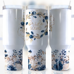 40oz Bride Squad Skull Quencher Tumbler Wrap, Boho Floral, Flor morada, Boda, Novia, Flores, Envoltura, Sublimación, Sin costura, Diseño de vaso