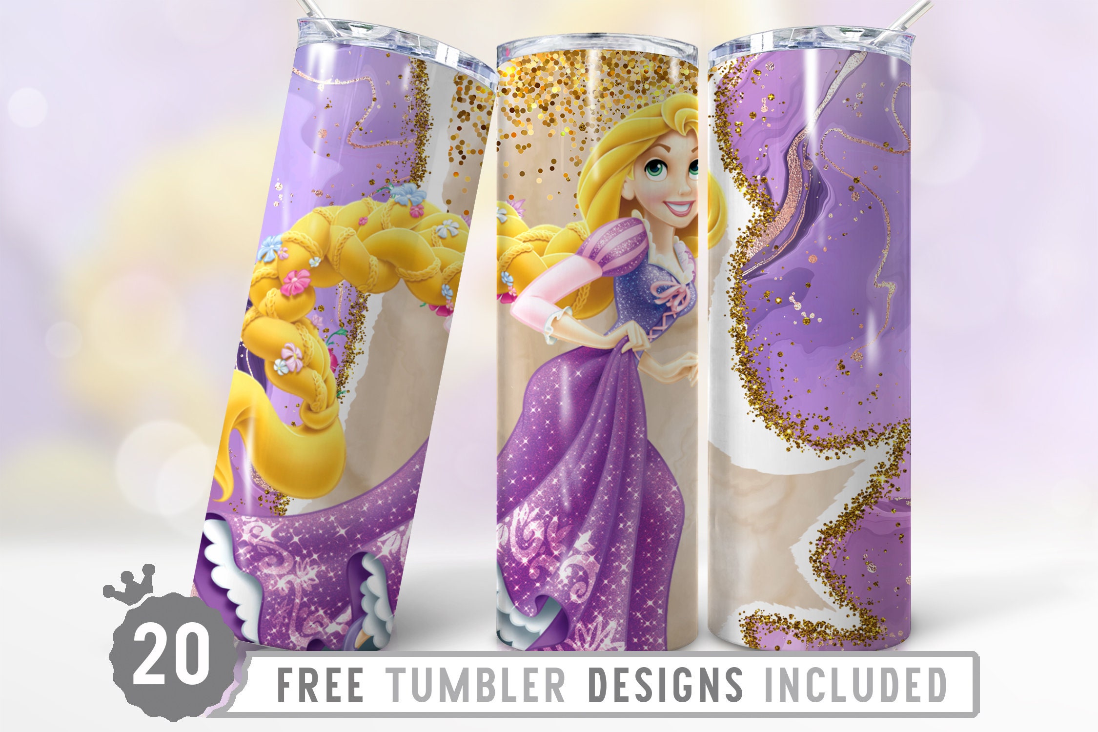 Tangled Banner, Instant Download, Printable, Purple Glitter, 8.5x11- 2 up  per sheet