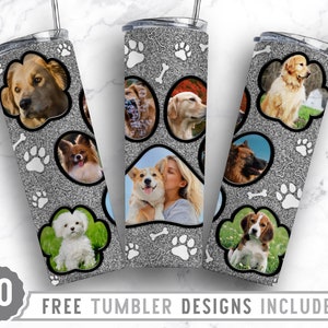20oz Dog Paw Photo Frame Skinny Tumbler Sublimation Png, Dog Picture Frame, Collage,Glitter,Sublimation,Straight &Tapered Tumbler Png Design