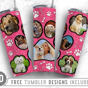 20oz Dog Paw Photo Frame Skinny Tumbler Sublimation Png, Dog Picture Frame, Collage,Glitter,Sublimation,Straight &Tapered Tumbler Png Design