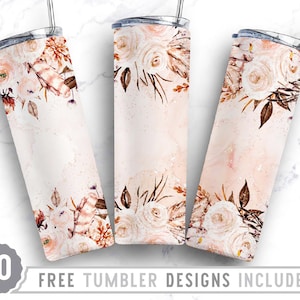 20oz Boho Floral Skinny Tumbler Sublimation Png, Roses, Flowers, Groovy, Bohemian, Glitter, Sunflower, Straight &Tapered Tumbler Png Design
