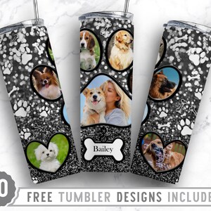 20oz Dog Paw Photo Frame Skinny Tumbler Sublimation Png, Fur Mama Picture, Collage, Glitter,Sublimation,Straight &Tapered Tumbler Png Design