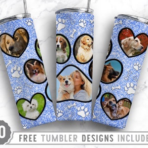 20oz Dog Paw Photo Frame Skinny Tumbler Sublimation Png, Dog Memorial Picture, Collage, Glitter, Png, Straight &Tapered Tumbler Png Design