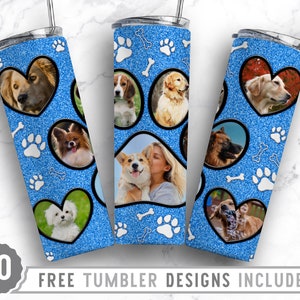 20oz Dog Paw Photo Frame Skinny Tumbler Sublimation Png, Dog Picture Mama, Collage, Glitter,Sublimation,Straight &Tapered Tumbler Png Design