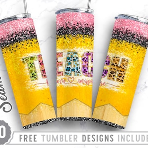Teach Love Inspire 20oz Skinny Tumbler Wrap Design PNG, Straight&Tapered Tumbler Design,Digital Download,Teacher Png Sublimation Tumbler,Png