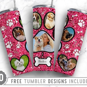 20oz Dog Paw Photo Frame Skinny Tumbler Sublimation Png, Dog Memorial Picture, Collage, Glitter, Png, Straight &Tapered Tumbler Png Design