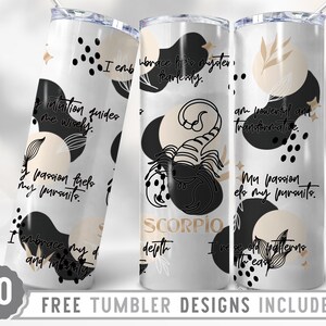 20oz Zodiac Signs Scorpio Skinny Tumbler Wrap Png, Scorpio Affirmation 20oz Tumbler, Horoscope, Star Sign, Wrap Straight&Tapered Tumblers