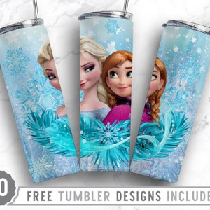 20oz Frozen Skinny Tumbler Sublimation Png, Princess, Cartoon Character, Birthday, Girls, Sublimation, Straight &Tapered Tumbler Png Design
