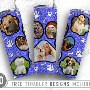 20oz Dog Paw Photo Frame Skinny Tumbler Sublimation Png, Dog Picture Frame, Collage,Glitter,Sublimation,Straight &Tapered Tumbler Png Design