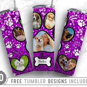 20oz Dog Paw Photo Frame Skinny Tumbler Sublimation Png, Fur Mama Picture, Collage, Glitter,Sublimation,Straight &Tapered Tumbler Png Design