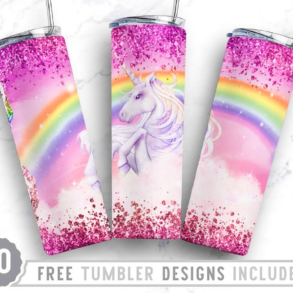 20oz Unicorn Skinny Tumbler Sublimation Png, Magic, Birthday, Rainbow, Holographic, Glitter, Png, Wrap Sublimation Straight&Tapered Tumbler