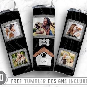 20oz Dog Lover Photo Frame Skinny Tumbler Sublimation Png, Picture Family Frame, Collage, Glitter, Png, Straight &Tapered Tumbler Png Design