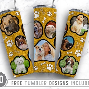 20oz Dog Paw Photo Frame Skinny Tumbler Sublimation Png, Dog Picture Frame, Collage,Glitter,Sublimation,Straight &Tapered Tumbler Png Design