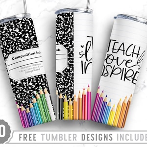 Teach Love Inspire 20oz Skinny Tumbler Wrap Design PNG, Pencil Tumbler Sublimation, Back To School, Straight&Tapered Tumbler Design, Png