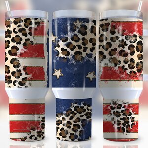 40oz American Flag Leopard Pattern Quencher Tumbler Wrap, 4th of July, Patriotic, Usa Flag, Print, Wrap, Sublimation,Seamless,Tumbler Design