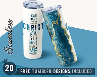 20oz Skinny Tumbler Design Sublimation Template I Can Do All Things Through Christ, Bible Verse, Wrap Sublimation Straight&Tapered Tumbler