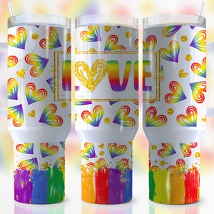 40oz Pride Love Quencher Tumbler Wrap, Lgbtq, Rainbow, Gay Pride, LGBTQIA+, Love is Love, Glitter, Wrap, Sublimation,Seamless,Tumbler Design