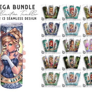 Big Princess Bundle, 13 20oz Birthday Skinny Tumbler Sublimation Png, Dessin animé, Anime, Fille, Personnage, Straight & Tapered Tumbler Png Design