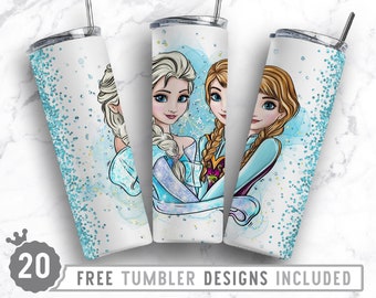 Sublimación de vaso flaco congelado de 20 oz Png, princesa, personaje de dibujos animados, cumpleaños, niñas, sublimación, diseño png de vaso recto y cónico