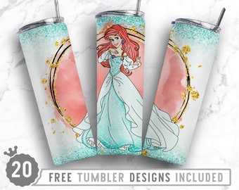 20oz Princess Skinny Tumbler Sublimation Png, Cartoon Character Png, Princess Movie, Glitter Princess Png, Straight &Tapered Tumbler  Design
