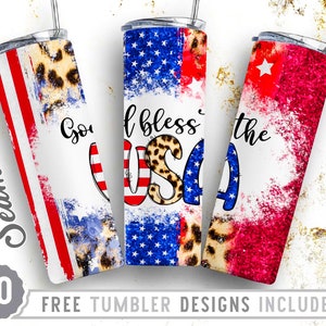 20oz Skinny Tumbler Design Sublimation Template Good Blees the USA, 4th of July Tumbler Design,Wrap Sublimation Straight&Tapered Tumbler,Png