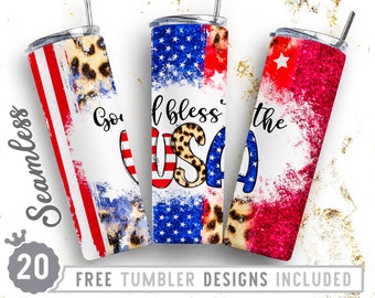 20oz Skinny Tumbler Design Sublimation Template Good Blees the USA, 4th of July Tumbler Design,Wrap Sublimation Straight&Tapered Tumbler,Png