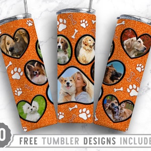 20oz Dog Paw Photo Frame Skinny Tumbler Sublimation Png, Dog Picture Mama, Collage, Glitter,Sublimation,Straight &Tapered Tumbler Png Design
