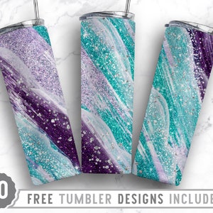 20oz Milkyway Teal Purple Skinny Tumbler Sublimation Png, Marble, Faux Glitter, Ombre,Agate,Sublimation,Straight &Tapered Tumbler Png Design