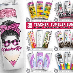 Big Teacher Bundle, 35 20oz Teacher Skinny Tumbler Sublimation Png, Teacher Life, School, Teacher Appreciation,Straight &Tapered Tumbler Png