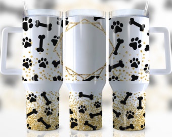 Dog Paw Gold Glitter 40 oz Quencher Tumbler Wrap, Dog Fur Mom, Collage, Faux Glitter, Wrap, Sublimation, Tumbler Design,Png,Digital Download
