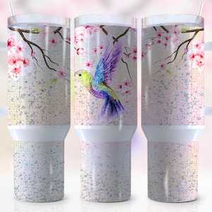 40 oz Hummingbird Glitter Quencher Tumbler Wrap, Flower, Bird, Floral, Summer, Holiday, Wrap,Sublimation,Tumbler Design,Png,Instant Download