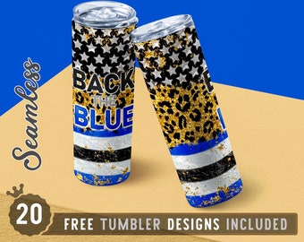 Indietro La bandiera blu americana da 20 once Tumbler Skinny Design Png, Patriottico, Linea Blu, Design bicchiere dritto e affusolato, Download digitale, Png