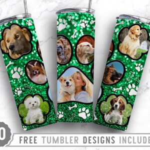 20oz Dog Paw Photo Frame Skinny Tumbler Sublimation Png, Dog Picture Frame, Collage,Glitter,Sublimation,Straight &Tapered Tumbler Png Design
