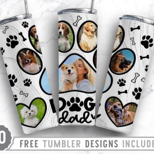 Dog Dad Tumbler Wrap Png, Father Day Tumbler, Best Dad, 20oz Skinny Straight Design Sublimation Png, Dog Dad Tumbler Design Wrap Download