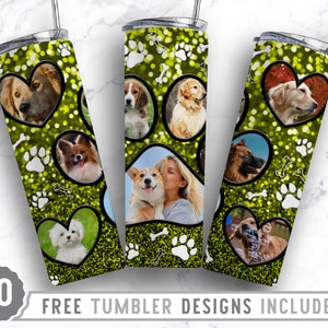 20oz Dog Paw Photo Frame Skinny Tumbler Sublimation Png, Dog Loss Picture, Collage, Glitter,Sublimation,Straight &Tapered Tumbler Png Design