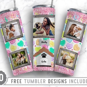 20oz Dog Lover Photo Frame Skinny Tumbler Sublimation Png, Picture Family Frame, Collage, Glitter, Png, Straight &Tapered Tumbler Png Design