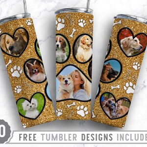 20oz Dog Paw Photo Frame Skinny Tumbler Sublimation Png, Dog Loss Picture, Collage, Glitter,Sublimation,Straight &Tapered Tumbler Png Design