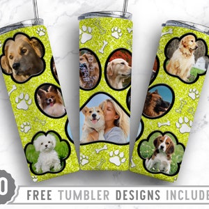 20oz Dog Paw Photo Frame Skinny Tumbler Sublimation Png, Dog Picture Mama, Collage, Glitter,Sublimation,Straight &Tapered Tumbler Png Design