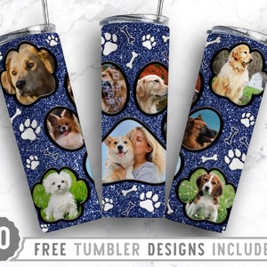 20oz Dog Paw Photo Frame Skinny Tumbler Sublimation Png, Dog Picture Mom, Collage, Glitter, Sublimation,Straight &Tapered Tumbler Png Design