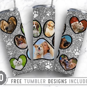 20oz Dog Paw Photo Frame Skinny Tumbler Sublimation Png, Dog Memorial Picture, Collage, Glitter, Png, Straight &Tapered Tumbler Png Design
