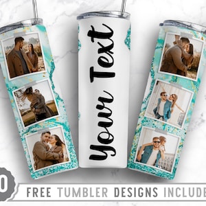 20oz Photo Frame Marble Skinny Tumbler Sublimation Png, Picture Family Frame, Collage, Glitter,Sublimation,Png,Straight &Tapered Tumbler Png