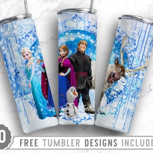 20oz Frozen Skinny Tumbler Sublimation Png, Princess, Cartoon Character, Birthday, Girls, Sublimation,  Straight &Tapered Tumbler Png Design