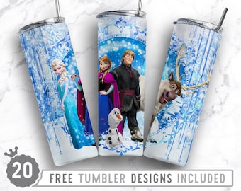 Sublimación de vaso flaco congelado de 20 oz Png, princesa, personaje de dibujos animados, cumpleaños, niñas, sublimación, diseño png de vaso recto y cónico